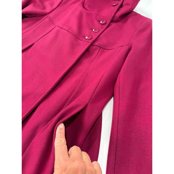 Y2K GUESS Mulberry Wool Coat Womens Preppy Peacoat Dark Fushia Jacket MED 2000s - Picture 8 of 12